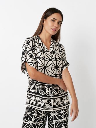 Toni Kurzarmbluse TONI Bex, Damen, Gr. 38, weiss (sanftes wei&szlig;, schwarz), Web, Obermaterial: 100% Viskose, bedruckt, gemustert, h&uuml;ftlang, Umschlagsaum, Blu