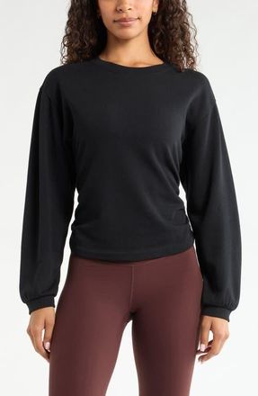 Zella Ruched Side Cotton Blend French Terry Sweatshirt in Black at Nordstrom, Size X-Small