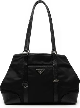Prada Tassuto Tote met Leren Afwerking, Tweedehands