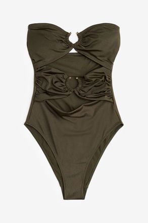 H&M Bandeau-Badeanzug mit wattierten Cups und High Leg - Dunkles Khakigr&uuml;n