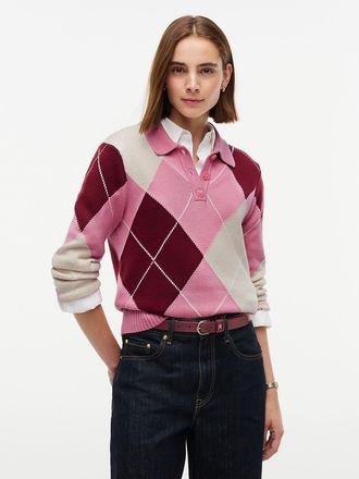 Tommy Hilfiger Womens Argyle Sweater Polo - Mystic Pink - XS