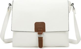 Generic Vintage Messenger Bag, Vegan Leather Crossbody Satchel with Brown Buckle Accent, Casual Shoulder Bag (White)