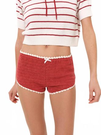 For Love & Lemons Crochet Rugby Micro Short In Red