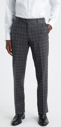 Berle Narrow Plaid Wool Dress Pants in Medium Grey at Nordstrom, Size 38