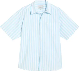Carhartt Work in Progress Royce Stripe Short Sleeve Button-Up Shirt in Royce Stripe/icaria/white at Nordstrom, Size Xx-Large