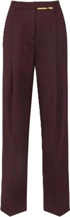 Elisabetta Franchi Pantaloni in fresco lana con placca gioiello - Dames - Straight fit broeken - Bruin - XS - Broeken
