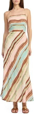 En Saison Lana Stripe Maxi Sundress in Blush Brown Blue at Nordstrom, Size X-Small