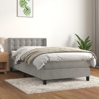 vidaXL Vidaxl - Cama Box Spring Con Colch&oacute;n Terciopelo Gris Claro 90x190 Cm