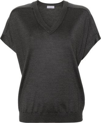 Brunello Cucinelli crew-neck knitted T-shirt - women - Silk/Brass/Cashmere - M - Grey