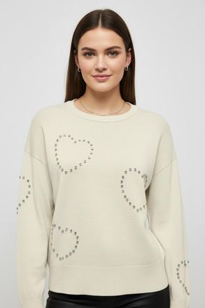 Only Rundhalspullover ONLY ONLBEE LS HEART BLING O-NECK CC KNT, Damen, Gr. XL, babys breath detail:silber bling, Strick, Obermaterial: 80% Viskose, 20% Pol