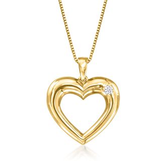 Ross-Simons 18kt Gold Over Sterling Heart Pendant Necklace With Single Lab-Grown Diamond