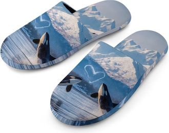 Generic Killer Whale Orca LOVE Mens Slippers Warm Non-Slip Houes Shose Spa Slipper for Home Bedroom