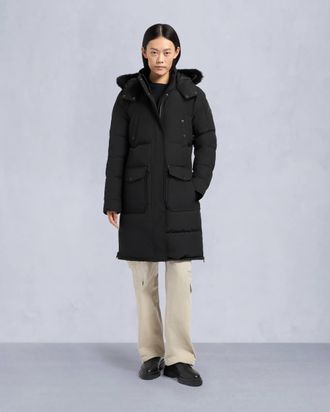 Moose Knuckles Womens Onyx Shearling Trim Causapscal Parka