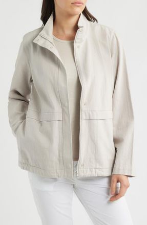Eileen Fisher Zip-Up Organic Cotton & Organic Linen Jacket in Chalk at Nordstrom, Size Xx-Small