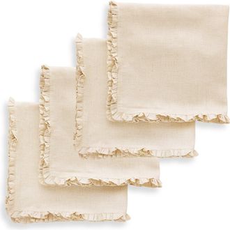 Solino Home Linen Dinner Napkins Set of 4, 20 x 20 Inch for Dining Table, Holiday and Everyday Table Decor - Juliette Ruffle in Natural at Nordstrom