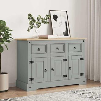 vidaXL Vidaxl - Aparador Corona Madera Maciza Pino Mexicano Gris 112x43x78 Cm
