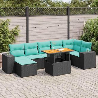 vidaXL Vidaxl Set De Sof&aacute;s De Jard&iacute;n Y Cojines 8 Piezas Rat&aacute;n Sint&eacute;tico Negro