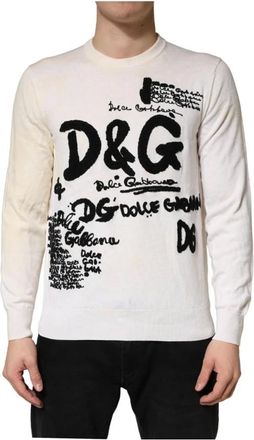 Dolce & Gabbana Sweatshirts, male, Multicolor, Size: L Virgin Wool Graphic Logo Crewneck Sweater