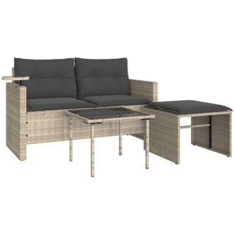 vidaXL vidaXL Set Divano da Giardino 3pz con Cuscini Grigio Chiaro Polyrattan