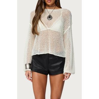 Edikted Charlise Sequin Open Knit Top in White at Nordstrom, Size X-Small