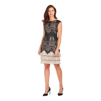 Frank Lyman Design Zwarte Kant Jurk met Geplooide Zoom - Dames - Korte kleedjes - Zwart - 2XL - Katoen - Kleedjes
