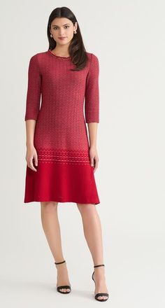 Ming Wang Ombre Chain Trim Textured Knit Dress in Holiday/twig/black at Nordstrom, Size X-Large P