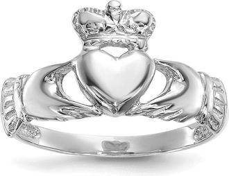 Diamond2Deal 14k White Gold Polished Claddagh Ring