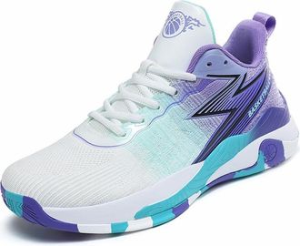 Generic Mens High top Basketball Shoes Anti Slip Shock-Absorbing Breathable Sports Running Outdoor Training Walking Shoes(White Purple,12.5 UK)