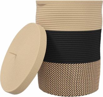 vidaXL Storage Basket with Lid Black and Beige &Oslash;37x50 cm Cotton Vidaxl