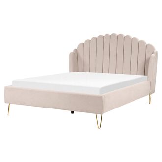 Beliani Cama Con Somier De Poli&eacute;ster 160 X 200 Cm Cabecero Beige Ambillou
