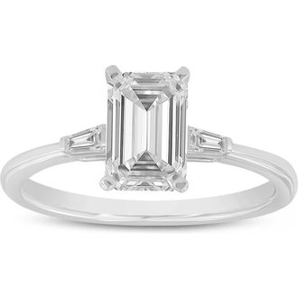 LuvMyJewelry Solene 14K White Gold Emerald Cut Lab Grown Diamond 3 Stone Engagement Ring - 1.6 ctw at Nordstrom, Size 6.5