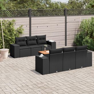 vidaXL Set De Comedor De Jard&iacute;n 7 Pzas Y Cojines Rat&aacute;n Sint&eacute;tico Negro Vidaxl
