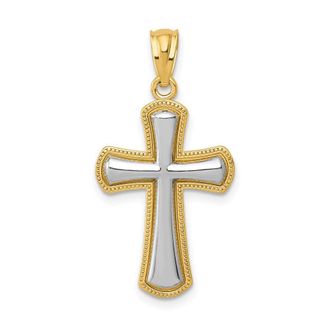Diamond2Deal 14k Yellow Gold Rhodium Polished Cross Pendant