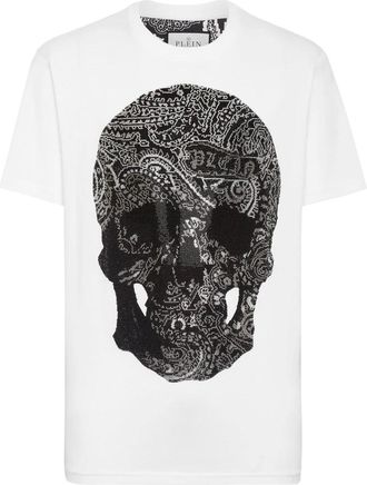 Philipp Plein Tops, Heren, Wit, 3Xl, Katoen, T-shirt Ronde Hals SS Paisley Strass
