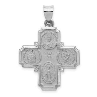 Diamond2Deal 14k White Gold Four Way Medal Hollow Pendant