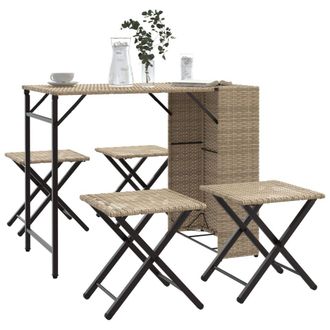 Berkfield Home 5 Piece Garden Dining Set Foldable Beige Poly Rattan