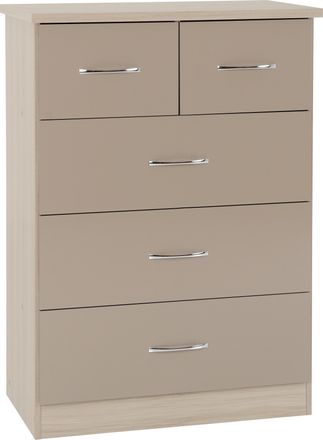Seconique NEVADA 3+2 DRAWER CHEST - OYSTER GLOSS/LIGHT OAK EFFECT VENEER - SECONIQUE | TJ Hughes