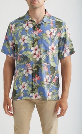 Tommy Bahama Flora Festival Silk Camp Shirt in Peachy Sweet at Nordstrom, Size Xxx-Large