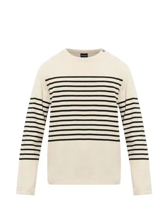 Emporio Armani Striped Linen Blend Sweater - Cream
