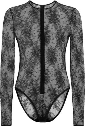 Dolce & Gabbana Zwarte Bloemen Kant Top Centrale Rits - Dames - Bodies - Zwart - XS - Tops