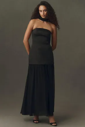 Mare Mare Natalie Strapless Stretch Satin Chiffon Maxi Dress
