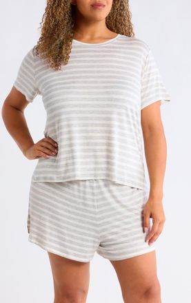 Nordstrom Jersey Shortie Pajamas in Grey - Ivory Belle Stripe at Nordstrom, Size 2X