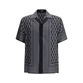 Versace Heren, Overhemden, Grijs, Maat: M Zijde