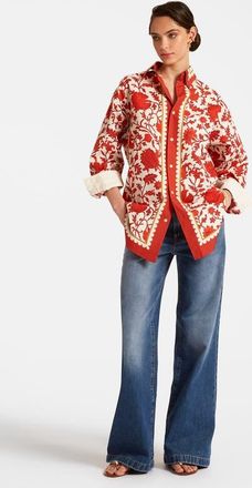 La DoubleJ Better Than Your BoyfriendS Shirt in Dragonflower Plac&eacute;e Red at Nordstrom, Size Xx-Small L