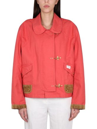Fay Red Solid Shirt Collar Jacket