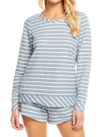 Chaser French Terry Striped Open Neck L/s Pullover