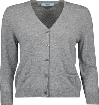 Prada Grijze Wollen V-hals Vest - Dames - Vesten - Grijs - M - Wol - Truien & Vesten