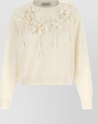 Alberta Ferretti virgin wool floral-embellished ribbed crew-neck sweater