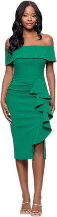 Betsy & Adam Off-The-Shoulder Ruffled Detail Midi Dress In Green