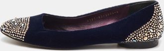 Gina Navy Blue Velvet Crystal Embellished Ballet Flats